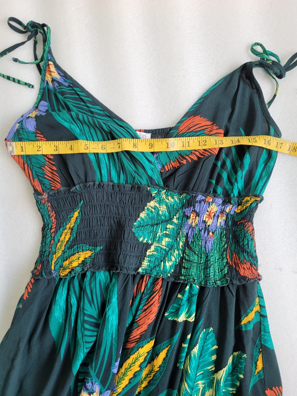 Patrons of Peace Tropical Floral Maxi Dress Smocked Waist Slit Skirt Green M - Picture 12 of 13